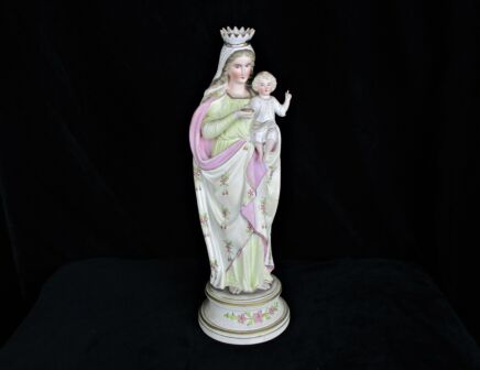 Antique Porcelain Bisque Statue Virgin Mary Our Lady Madonna Infant Child Baby Pink