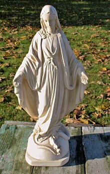 Our Lady of Grace stepping on a Serpent Statuette White Plaster Virgin Mary