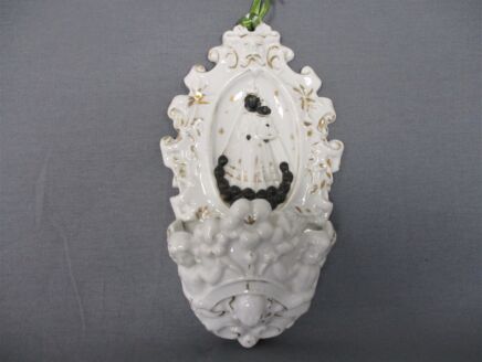 Holy Water Font Vessel Black Madonna of Halle Extremely HTF Collector Hanging Bisque