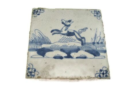 1800 Antique Delft Tile Dutch Dog Decorative Wall Decoration Blue White HTF Collector