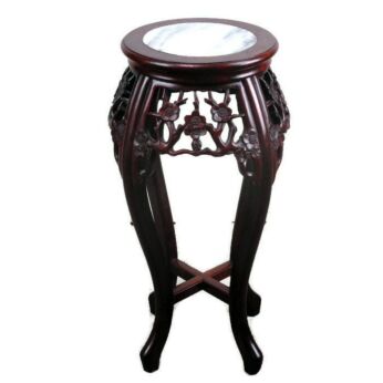 Tall Carved Red Wood Chinese Marble Top Hall Console Table Pedestal Tabouret