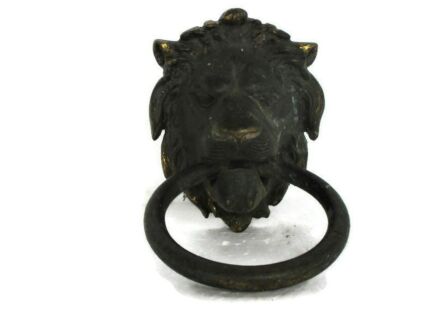Vintage Small Brass Door Knocker Lions Head Architectural Reclaimed Door Handle Knob 5.9"