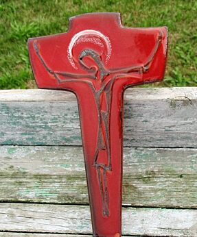 Mid Century Design Ceramic Modern Crucifix Glazed red Bree Belgium era amphora