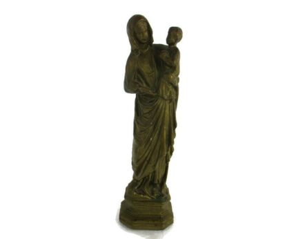 Statue Virgin Mary Infant Child Madonna Plaster Small Vintage Gold Painted