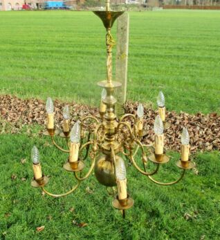 Vintage Flemish Dutch 10 Arms Chandelier Pendant Lights Brass Eagle Fish