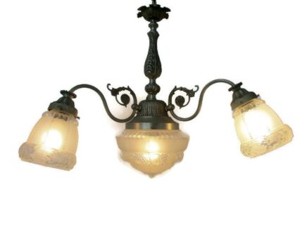 Art Deco Clear Art Glass Shades Chandelier Lights Ceiling Lamp 4 arm Lights