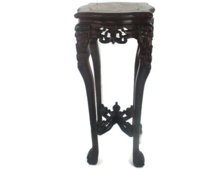 Hand Carved Rosewood Chinese Marble Top Hall BonsaiTable Pedestal Dragons WOW