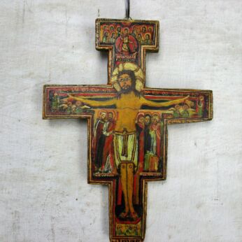 hand Painted Wood San Damiano Wall Hanging Crucifix Crocifisso saint Francis