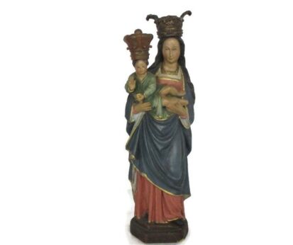 Virgin Mary Our Lady Madonna Resin or Stone Statue Infant Child Polychrome Gorgeous 16.92"