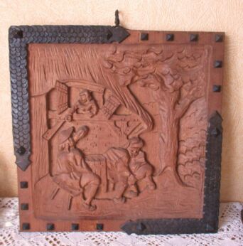 Hand Carved Wood Panel Hand made Breughel Style Iron Decorative Flanders