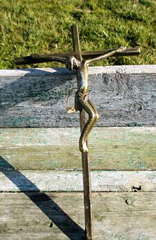 Small Hanging Crucifix Cross Modernist brass Jesus Christ 9.64"
