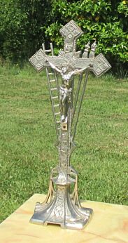 Antique Ornamental Zamac Jesus Christ Cross Table Crucifix Tools of Passion