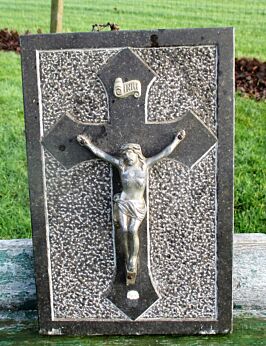 Antique Granite Stone Tombstone part Crucifix Plaque Jesus Christ Authentic