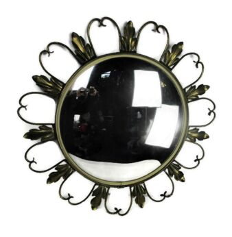 Retro Modernist Starburst Sunburst Leafs Wall Convex Mirror Mid Century Modern