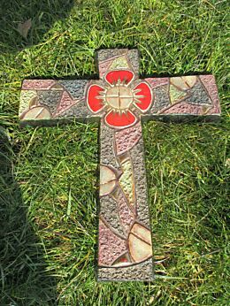 Mid Century Design Ceramic Modern Crucifix Ceramic Fat Lava Gold Gilded Marked