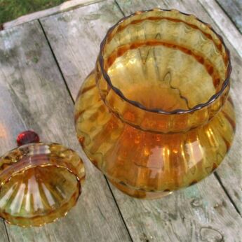 Vintage 60's Italian Amber Glass Apothecary Candy Jar Bottle era Murano Empoli