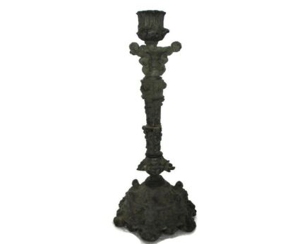 Gothic Vintage Spelter Ornate Candle Holder Stick Decorative Putti