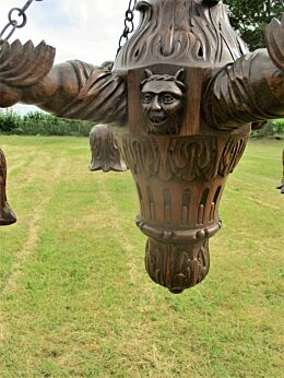 Antique Wooden Figural Mythical Nude Chandelier Pendant carved Breton French Oak