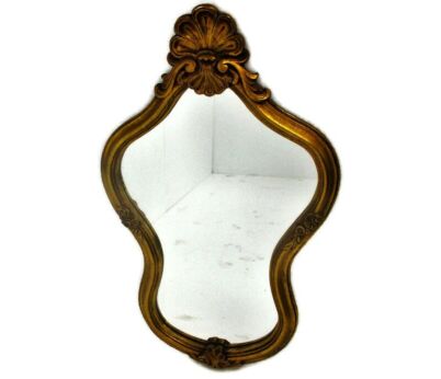 Lovely Ornate Oval Plaster Wood Wall Hanging Mirror Romantic Hollywood Regency Flower Decoration Vanity