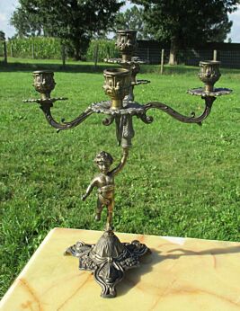 Vintage Large Brass Ornate 5 Arm Candle Holder Candelabra Putto Angel Cupid