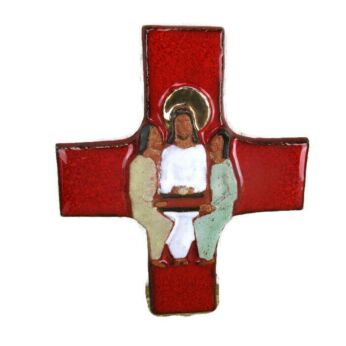 Mid Century Modern Ceramic Crucifix Breaking the Bread Era Amphora Perignem