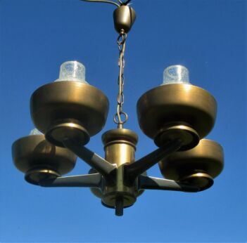 Architectural Modernist Art Deco Chandelier 5 Lights Frosted Shades