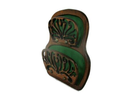 Wood Magazine Newspaper Basket Rack Wall Mount Hanging Carved Wood green Velvet