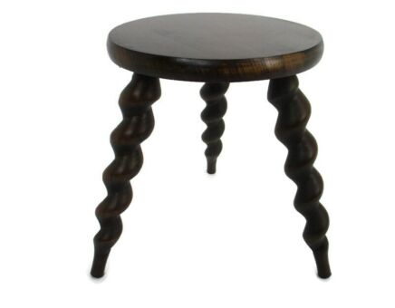 Small Milk Milking Stool Farmhouse Country Barn Style Barley Twist Wooden Tripod Side Display Table Pedestal Plant Stand