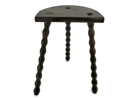 Vintage Hand Carved wood  Milking Stool Pedestal Table Plant Flower Bonsai Stand Side Table Barn Country Style Funky Authentic Tripod