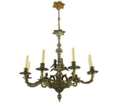 Stunning Chandelier 9 Lights Arm Putti Hollywood Regency Ornate Brass
