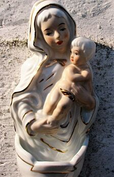 Vintage Holy Water Font Ceramic Porcelain Virgin Mary Infant Jesus