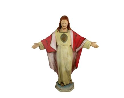 Antique Church Altar Statue Jesus Christ Savior Sacred Heart Neo Gothic 1900 Plaster 44.09"