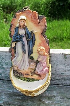 Vintage Holy Water Font Resin Virgin Mary Madonna Little Girl Wall Hanging