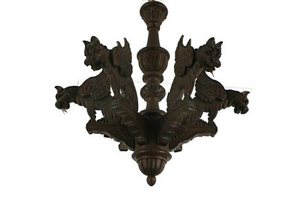 Gothic Ornate hand Carved Wood 6 Lights Chandelier Revival Dragons