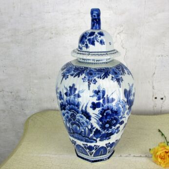 Porceleyne Fles Delft Vase Urn Ginger Jar Marked Blue White Foo Dog 14.96"