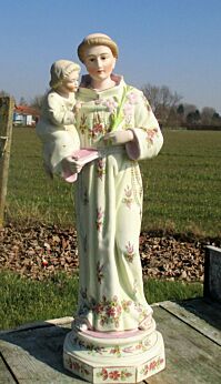 Gorgeous Antique Porcelain Statuette St Anthony of Padua infant Jesus 16.53"
