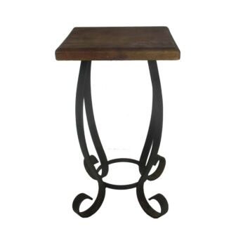 Vintage Wrought Iron Wooden Top Side Table Plant Flower Bonsai stand Pedestal