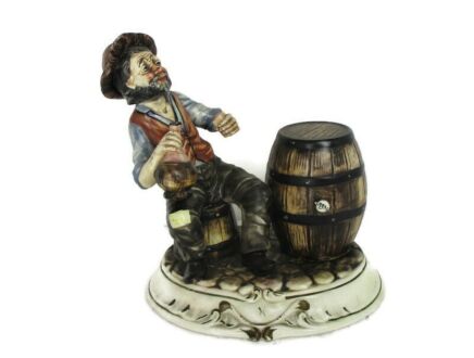 Vintage Capodimonte Figurine Hobo Old Man Barrel of Wine Signed Italy Porcelain