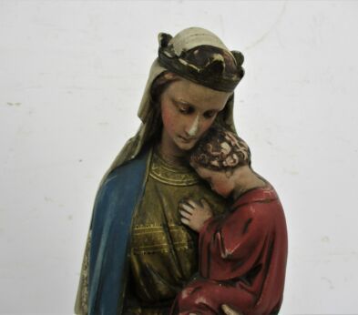 Antique 1900 L Church Statue Sedes Sapientiae Holy Mother Infant Neo gothic 24.8"