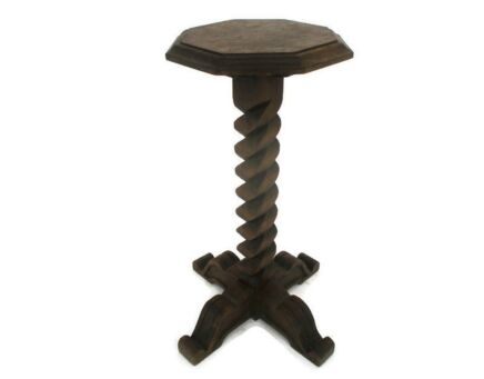 Hand Carved Wood Square Barley Twist Pedestal Display Side Table Plant Stand Barn Country Style Very Rare 20.66"