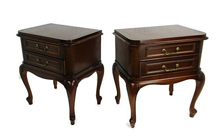 Couple French Louis XV/XVI Style Wooden Nightstands End Tables Cabinets 40s-50s