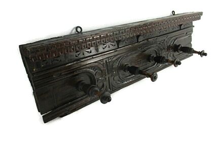 Antique 1800 century Coat Hat Rack Pegs Spindle Victorian Breton French