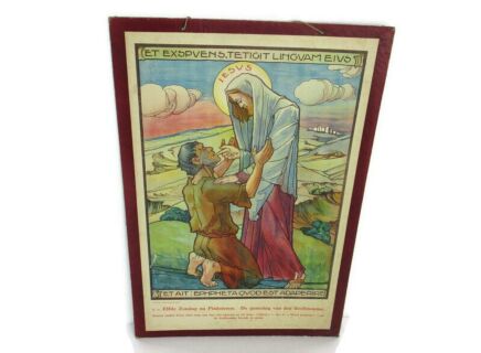 Antique Religious Cardboard Chromolith Healing of the deaf and dumb Speybrouck