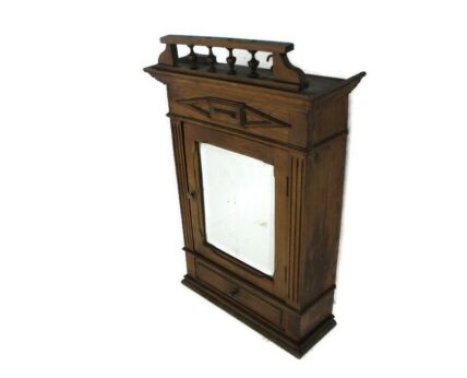 Hand Carved Wooden Medicine Wall Pharmacy Bathroom Cabinet Apothecary Spindles Beveled Glass Mirror Beautiful