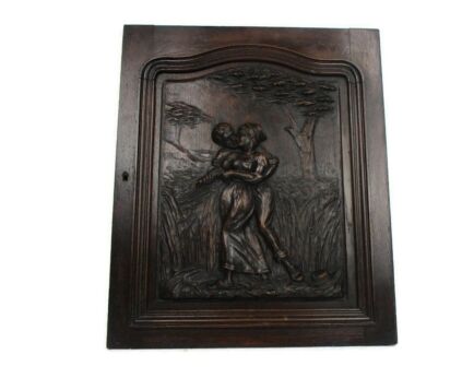 Antique French Breton hand Carved Wood Oak Panel Reclaimed Architectural Kissing Courting Couple Stunning WOW Extremely rare