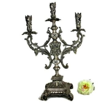 Very Stylish Ornate 3 arm Candle Holder Candelabra Brass Silver Plated Embossed