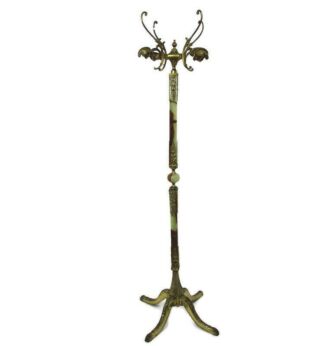 Onyx Brown White Marble Ornate Brass Hall Tree Coat Hat Rack Stand Hollywood regency