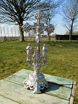 Antique Ornate Art Bronze Jesus Christ Cross Crucifix Saints Altar 17.71"