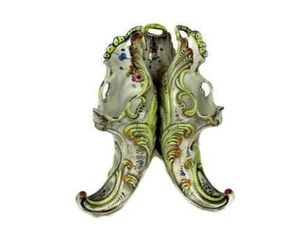 Large Ornate Bassano Cornucopia Vase Jar Porcelain Italy Italian Flowers Very rare