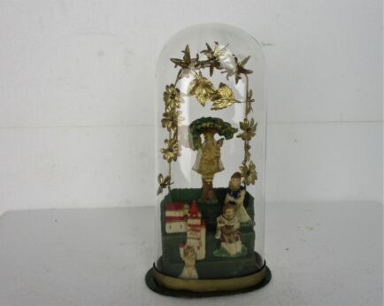 Small Handmade Folk art Religious Scene Holy Family Glass Dome Lovely Virgin Mary Madonna
